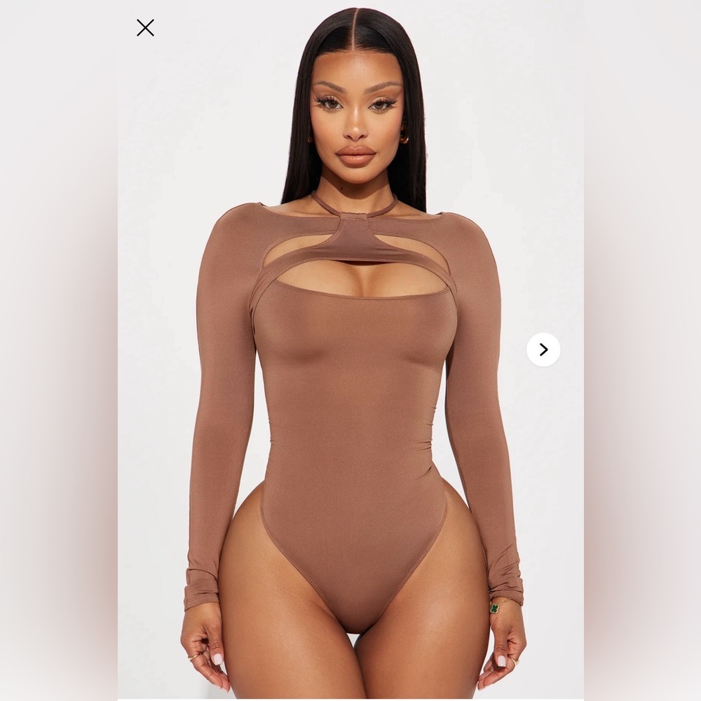 Brown Long Sleeve Cut-Out Bodysuit